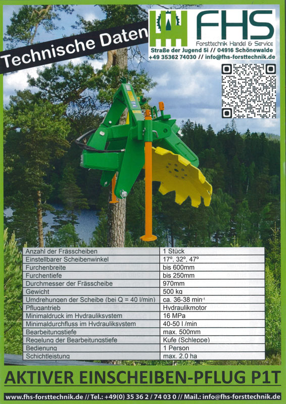 Waldbewirtschaftung Aktiver Einscheiben-Pflug P1T